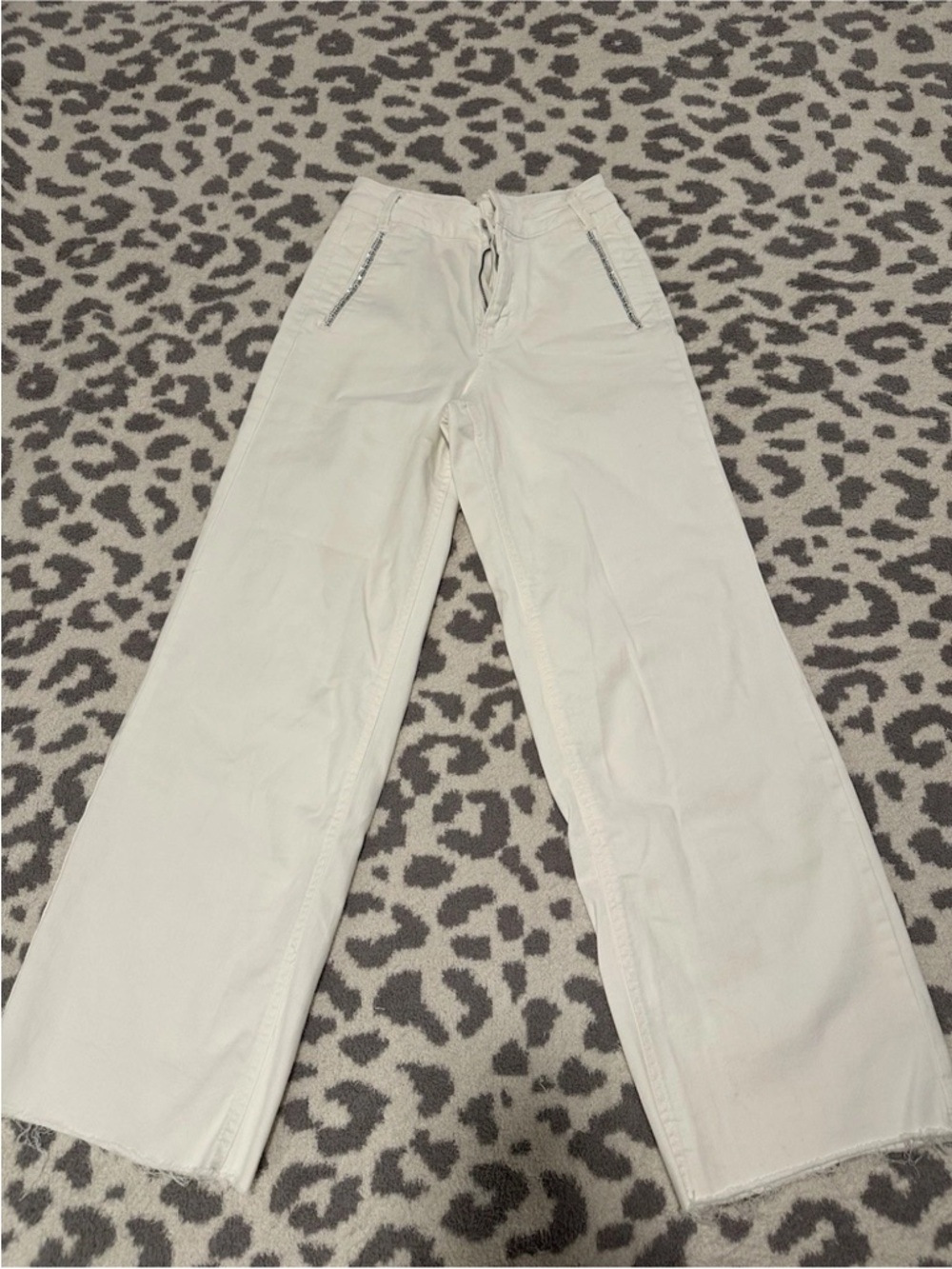 OAT New York White Wide Leg Pants Rhinestone Detail Size 25 XS High Rise